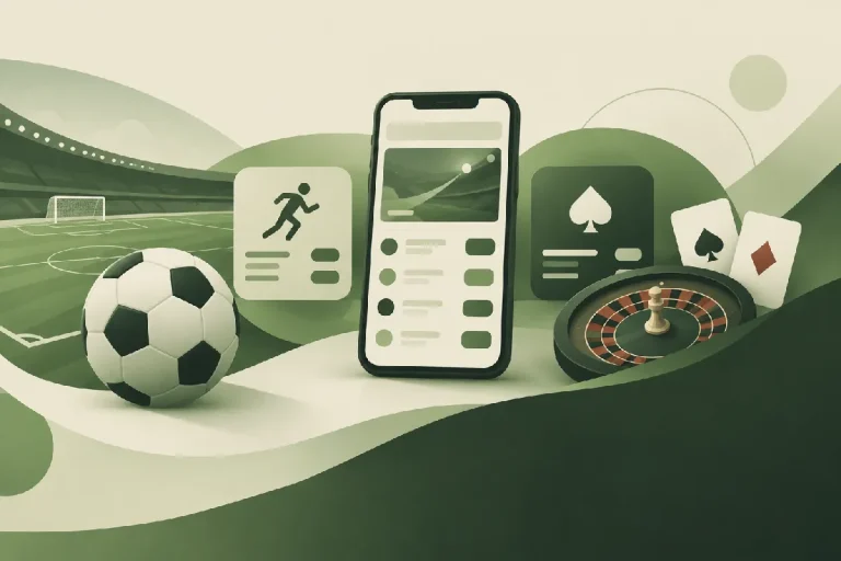 Zeytin yeşili ve krem tonlarındaki soyut spor, oyun ve telefon illüstrasyonları bets10 nedir rehberinin temel başlıklarını betimliyor.